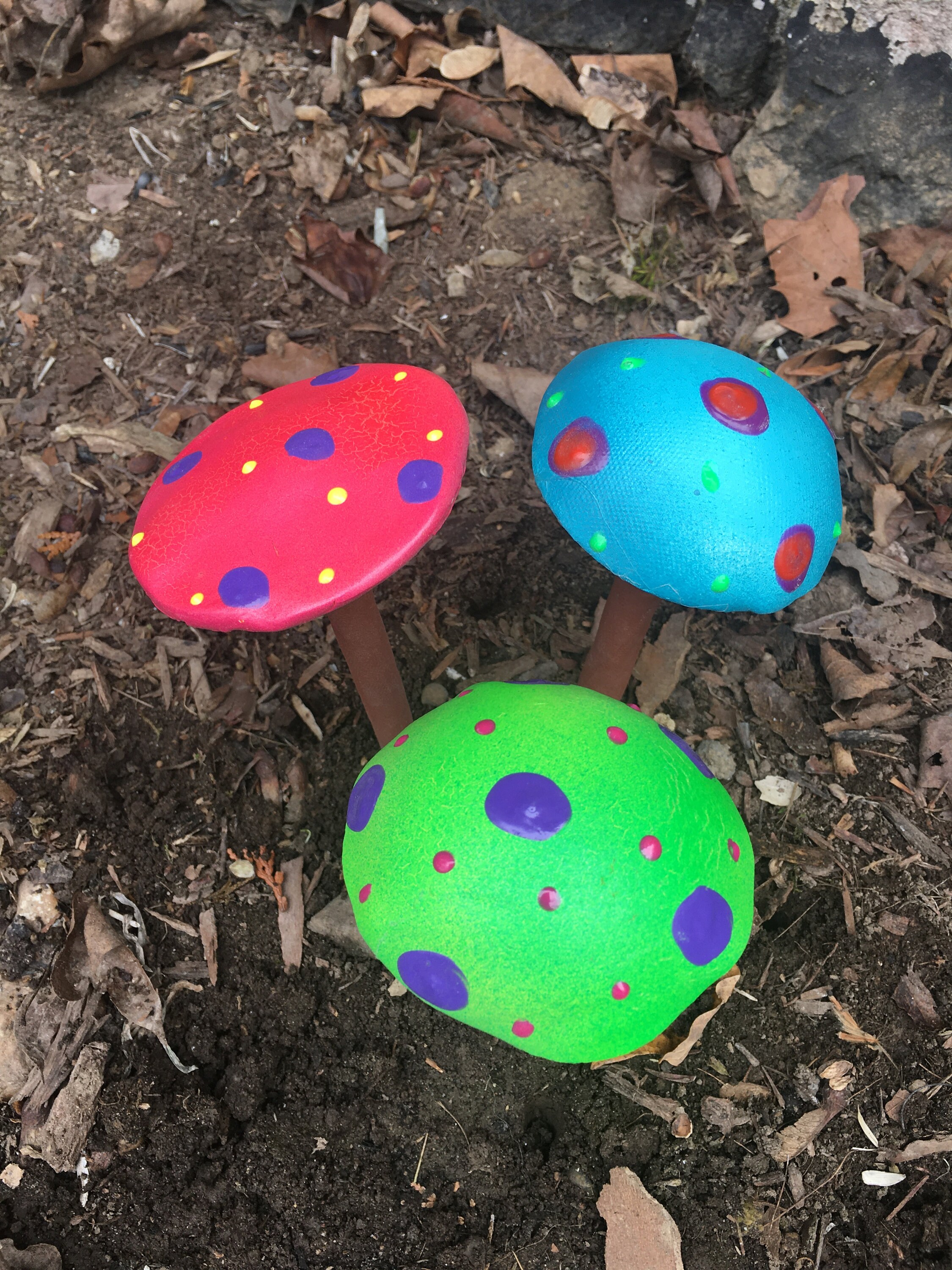 Mushroom Yard Art,Three hand crafted Ceramic Fairy Garden Mushrooms