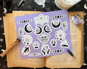 Mystical Witchy Sticker Sheet | October Halloween Spooky Spiritual Stickers | Crystals, Moon, Stars, Potion Bullet Journal Stickers