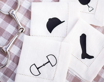 Beverage Napkins | Cocktail Napkins | Cotton Napkins 10x10 | Custom Napkins | English Tack | Hunt Seat | Dinner Party | Derby Party