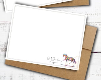 Set of 10 Flat Note Cards with Kraft Envelopes, Personalized, Custom Made To Order, Equestrian, Dressage, Jumpers, Pony, Rider, Horse