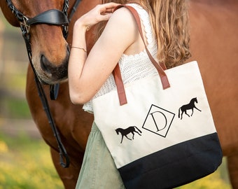 Equestrian Canvas Shoulder Bag | Faux Lather Shoulder Straps | Canvas Messenger Bag | Monogram Bag | Personalized | Barn Gear | Horse Show