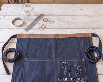 Braid It Right Equestrian Braiding Apron | Professional Denim Waist Apron w/ Pockets | Horse Grooming Accessory | Dressage & Hunter/Jumper