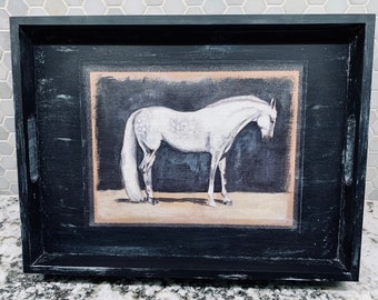 Equestrian wood tray dapple grey horse, Ottoman Tray, Breakfast Tray, Serving Tray, Farmhouse Tray
