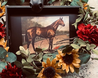 Ottoman Tray | Wooden Tray | Horse Serving Tray | Bay Horse  | Black Rectangle Tray |  Wooden Serving Tray | Barn Décor | Tack Room