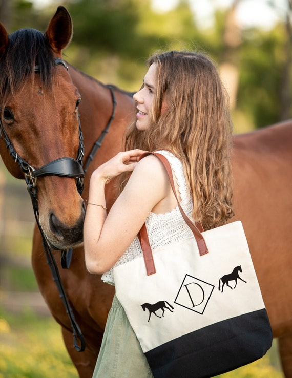 Equestrian Canvas Shoulder Bag Faux Lather Shoulder Straps Canvas Messenger Bag Monogram Bag Personalized Barn Gear Horse Show Etsy