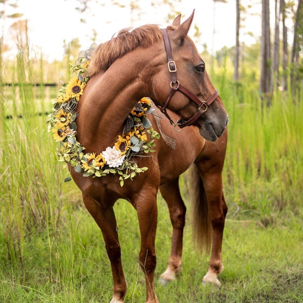 Horse Photography | Horse Garland | Horse Wreath | Horse Maternity Shoot | Equine Photography Garland | Bridal  Photography | Sunflower