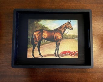 Ottoman Tray | Wooden Tray | Horse Serving Tray | Bay Horse  | Black Rectangle Tray |  Wooden Serving Tray | Barn Décor | Tack Room
