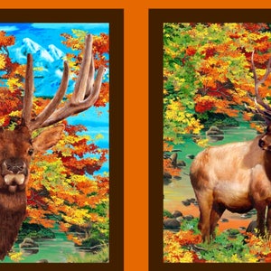 Autumn Blaze elk panel by Exclusively Quilters.