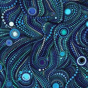 Blue green geometric water fabric with circles and dots from Kaufman Fabrics.