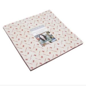 May include: A pack of 42 5-inch fabric squares featuring a white background with a red and white geometric pattern. The fabric squares are from the "Make a Try" collection by Moda Fabrics.
