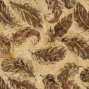 Brown feathers on light brown/tan background.  This is a batik fabric.