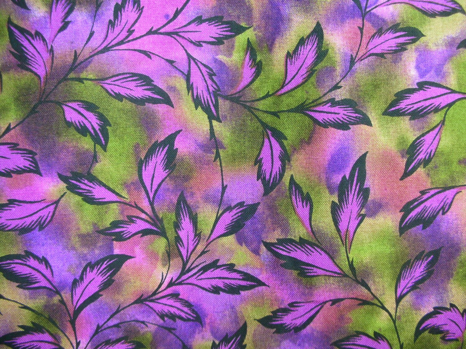 Fushia Purple and Green All Over Leaf Patterned Fabric - Etsy