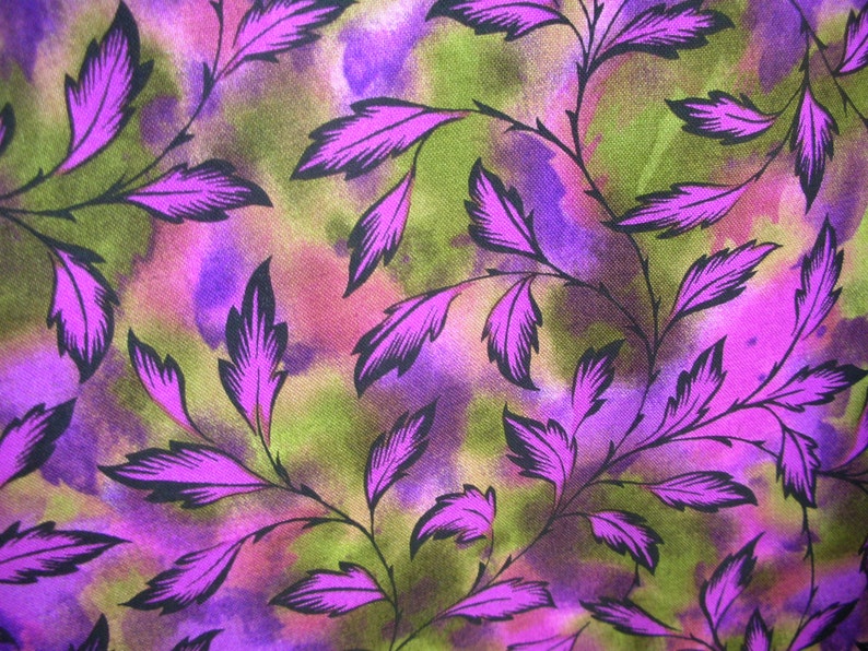 Fushia Purple and Green All Over Leaf Patterned Fabric - Etsy