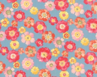 Chez Moi's "Nanette" line of fabric, blue background, floral from Moda.