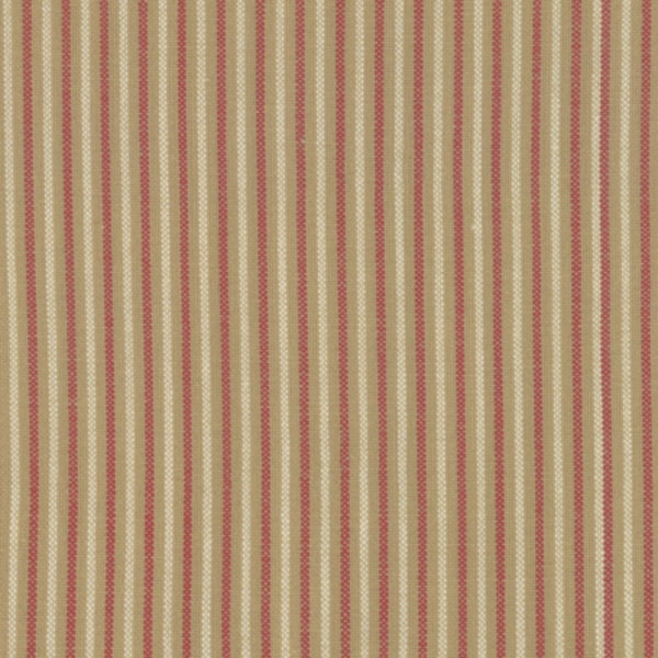 A Northport "Silky" Stripe (ticking)  in tan, red, white.