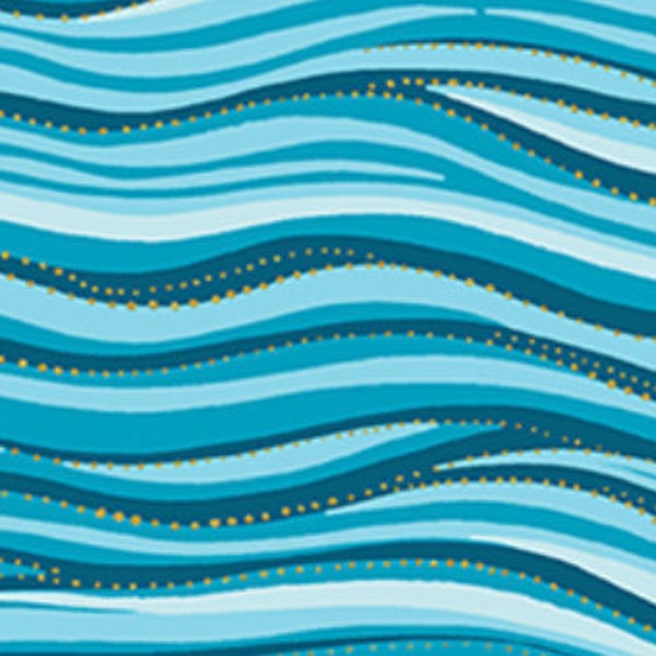 Laurel Burch basic wave design in teal, dark blue and sea blue.