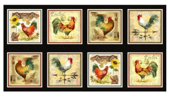 Vintage Rooster panel from the Country Fair collection by Michael Miller.