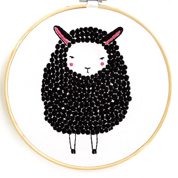 Black Sheep printed on linen ready to embroider.