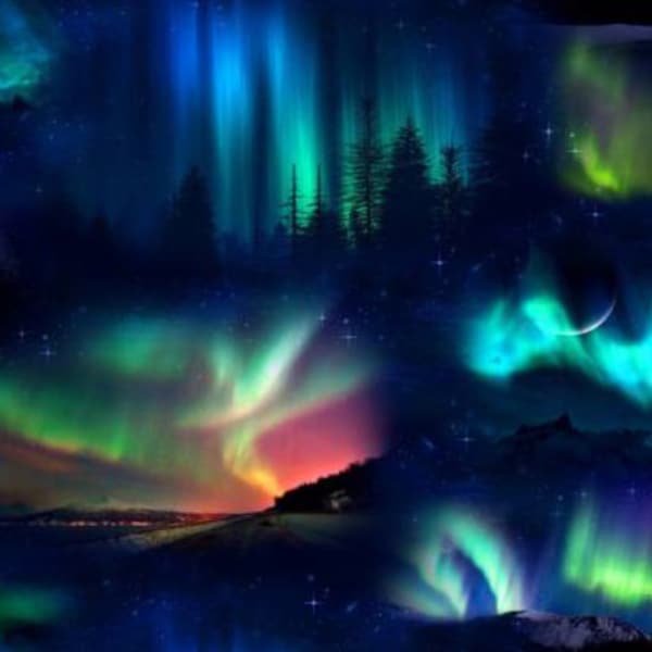 Northern Lights. A beautiful scene with the Aurora Borealis as a prominent design.