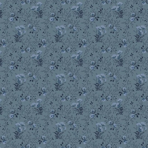 A slate blue tonal fabric with vines and tiny flowers. From Windham fabrics and Whistler Studios.