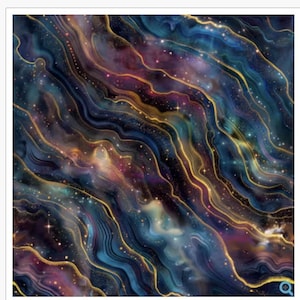May include: Abstract digital art with a cosmic theme. The design features swirling patterns in shades of blue, purple, and gold, resembling a nebula or galaxy. The artwork has a textured appearance with a mix of light and dark areas.