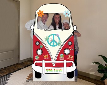 Colorful 60s Hippie van, large photo opt props, photo booth prop