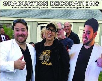 Graduation Decorations life size cardboard cutouts, created from your photo, sizes range from 2-8 foot. Photo approval required.