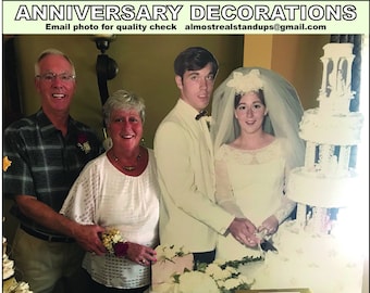 50th wedding anniversary, cardboard cutout from the wedding day photo. Can be ordered for any anniversary.