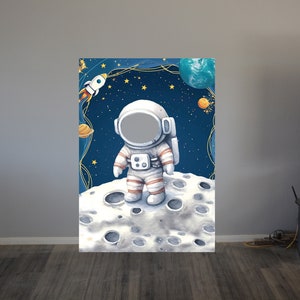 Face Hole Cutout Astronaut on Moon cardboard cutout with easel on back