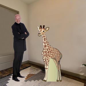 Baby Giraffe cardboard cutout, life size giraffe, safari baby shower, baby giraffe prop, safari birthday prop with easel on the back