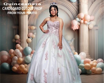 Quinceañera Life Size Cardboard Cutout party prop from ANY high quality photo with easel on the back to make it stand