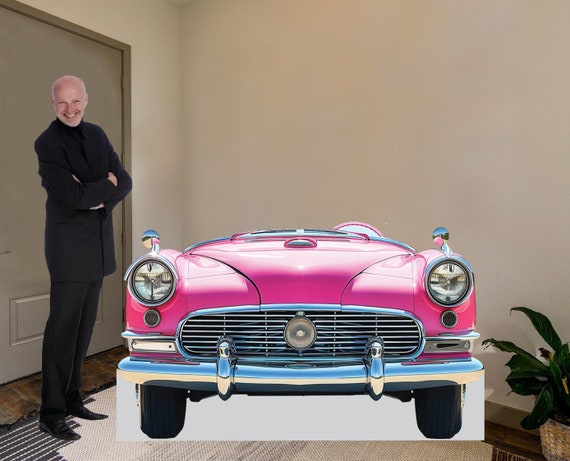 Pink Convertible Car Cardboard Cutout Retro Photo Booth Prop