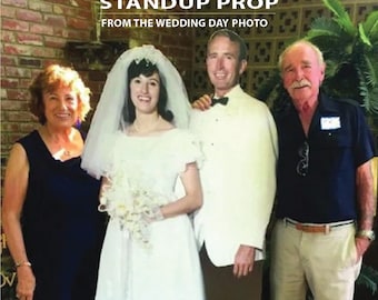 50th Anniversary Life Size standup photo prop cardboard cutout, created from the wedding day photo, easel on the back