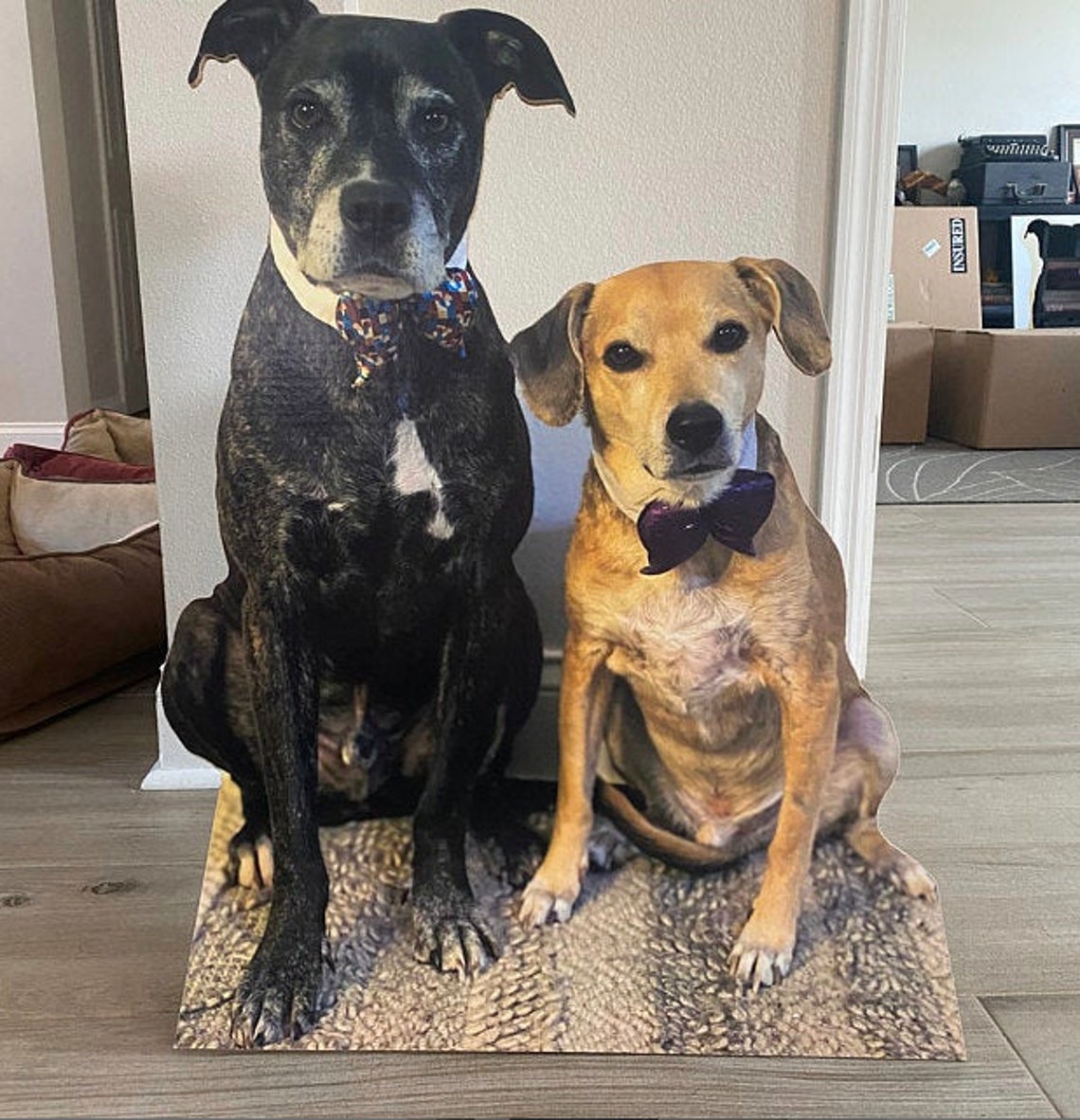 Life size custom cardboard cutout of two dogs. Create fun Etsy