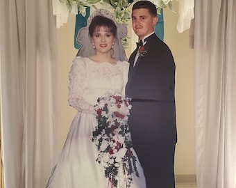 Ruby 40th Wedding Anniversary Life Size standup photo prop cardboard cutout, created from the wedding day photo, easel on the back