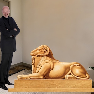 Criosphinx Egyptian sphinx, Great Sphinx of Giza, cardboard cutout, free standing with easel on the back.