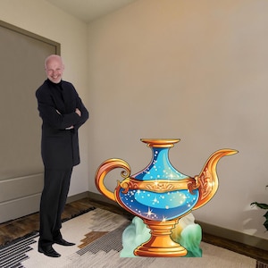 Genie lamp Genie Bottle Magic Lamp cardboard cutout prop in blue, purple or pink, fun birthday party prop or Arabian theme