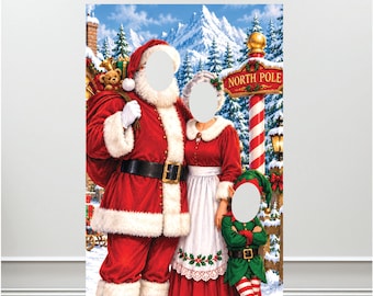 Santa and Mrs Claus Holiday Face Hole Cardboard Cutout Standup Prop