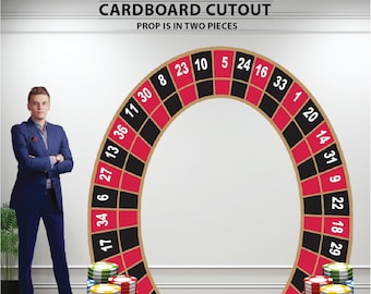 Giant Roulette Wheel Arch Cardboard Cutout prop, easels on the back. This is a two panel prop, seam in the middle 84" tall x 84" wide.