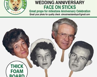 Milestone Wedding Anniversary Now and Then Face on a stick, created from any photos