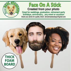 Face on a stick, big head cutout, foam board head, face photo cutout