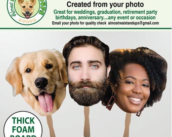 Custom Face on a Stick, Photo Booth Prop, Foam Board Cutout