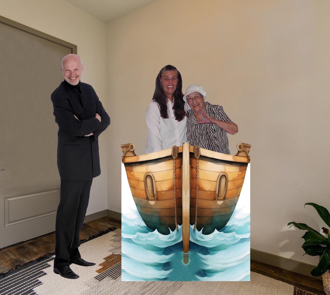 Rowboat Cardboard Cutout Party Stage Prop wood boat prop, life size rowboat, old wood boat, free standing with easel on back