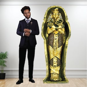 Egyptian pharaoh sarcophagus tomb cardboard cutout, free standing with easel on the back