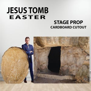 Tumba de Jesús, utilería para tumba del Domingo de Pascua, tumba abierta, Jesús resucitado, tumba vacía, utilería para tumba de iglesia, utilería para escenario con recorte de cartón, con caballete