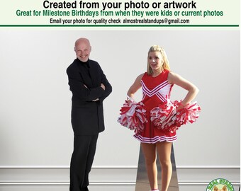 50th Birthday Life Size Standup Photo, created from your image, easel on the back