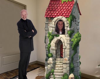 Italian Villa Tower with red roof life size cardboard flat cutout prop with easel on the back
