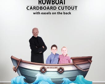 Rowboat Cardboard Cutout Party Prop, old boat prop, life size boat, free standing with easel on back