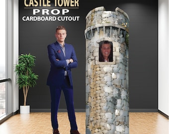Turret Stone Castle tower life size cardboard flat cutout prop with easel on the back
