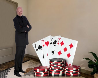 Casino Night Playing Cards cardboard cutout party prop, Lucky 7's, Casino party. Finished size is 50 inches wide x 42 inches tall